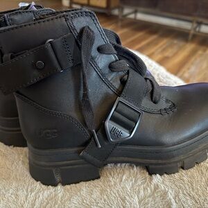 UGG Black Leather Buckle Boots